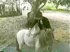 Horse cums in womans mouth